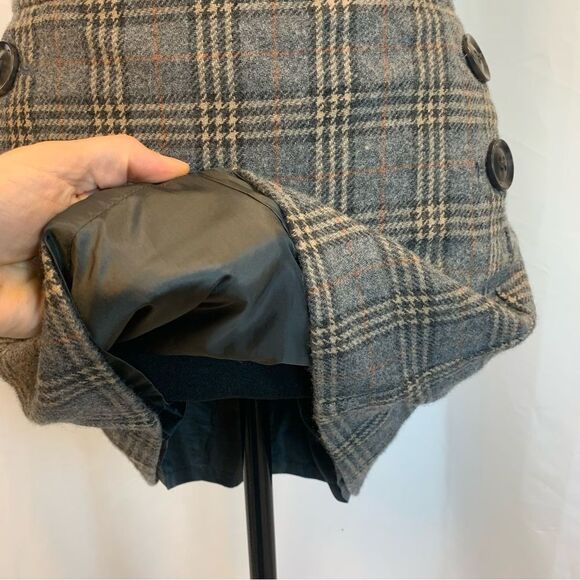 𝅺GAP gray brown wool plaid check button detail miniskirt Sz 8 - Picture 8 of 14
